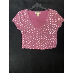 Wild Fable Pink Floral V-Neck Short Sleeve Top Cute Ditsy Girly Size L